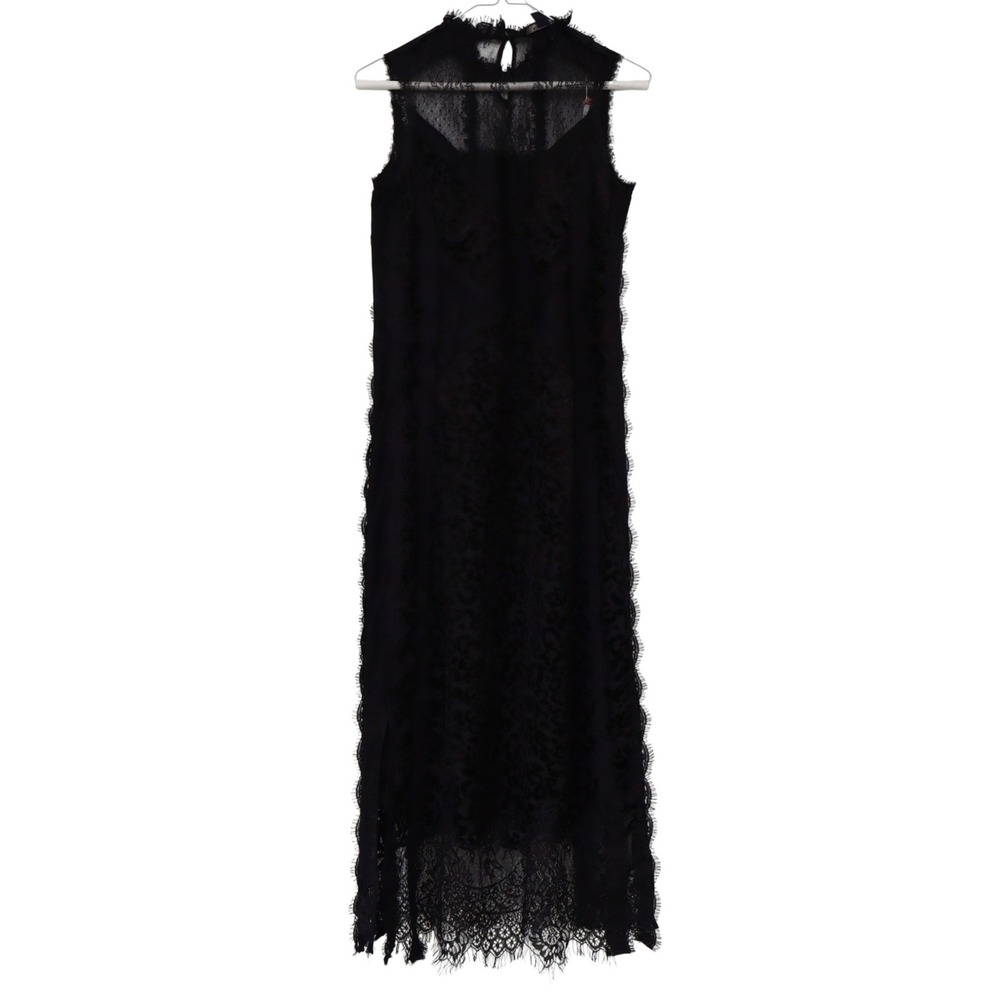 AllSaints Black Lace Leopard Devore Women Midi Dress Sleeveless High Neck US XS - Picture 4 of 15
